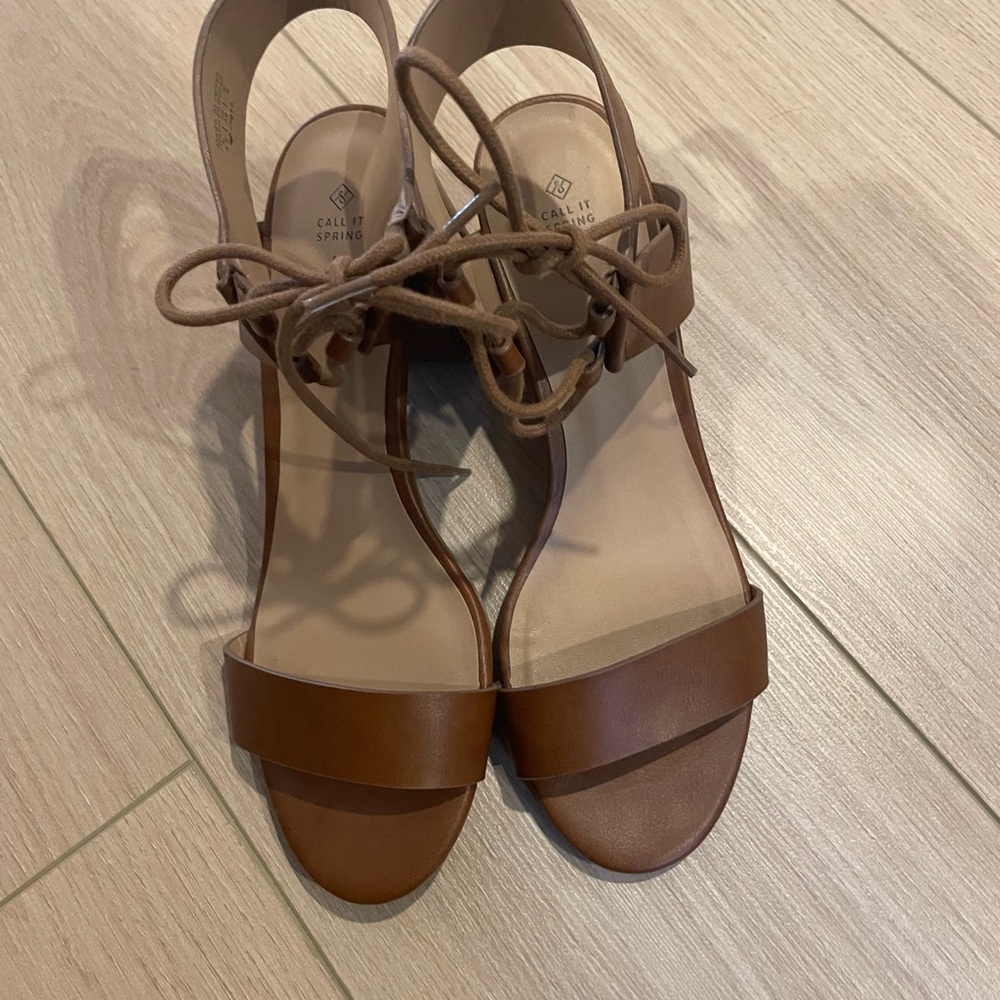 Call It Spring Brown Block Heel Sandals with Lace Ankle Tie - Picture 5 of 7